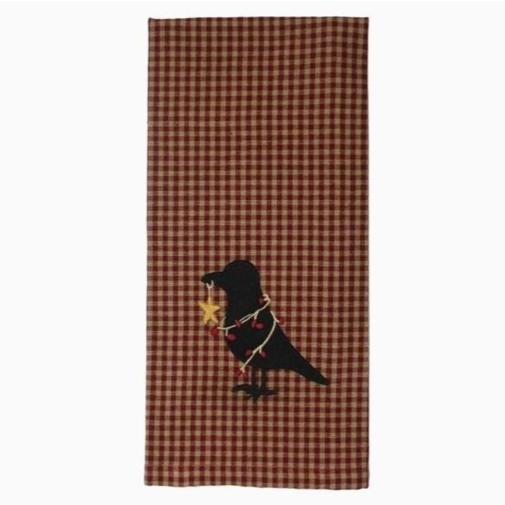 Primitive Crow and Berries Newbury Gingham Red Plaid Linen Towel 18x28" NEW - Picture 2 of 2